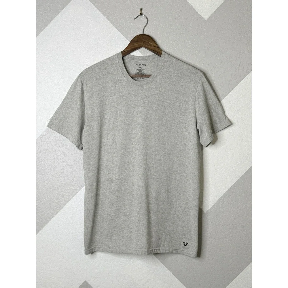 True Religion T-Shirt Lot of 2 Men's Large White Gray Minimal Logo Crew Neck